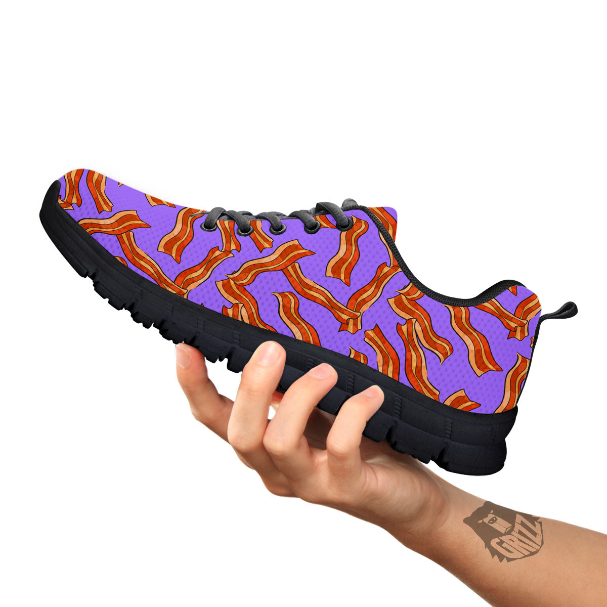 Bacon Purple Print Pattern Black Sneaker-grizzshop