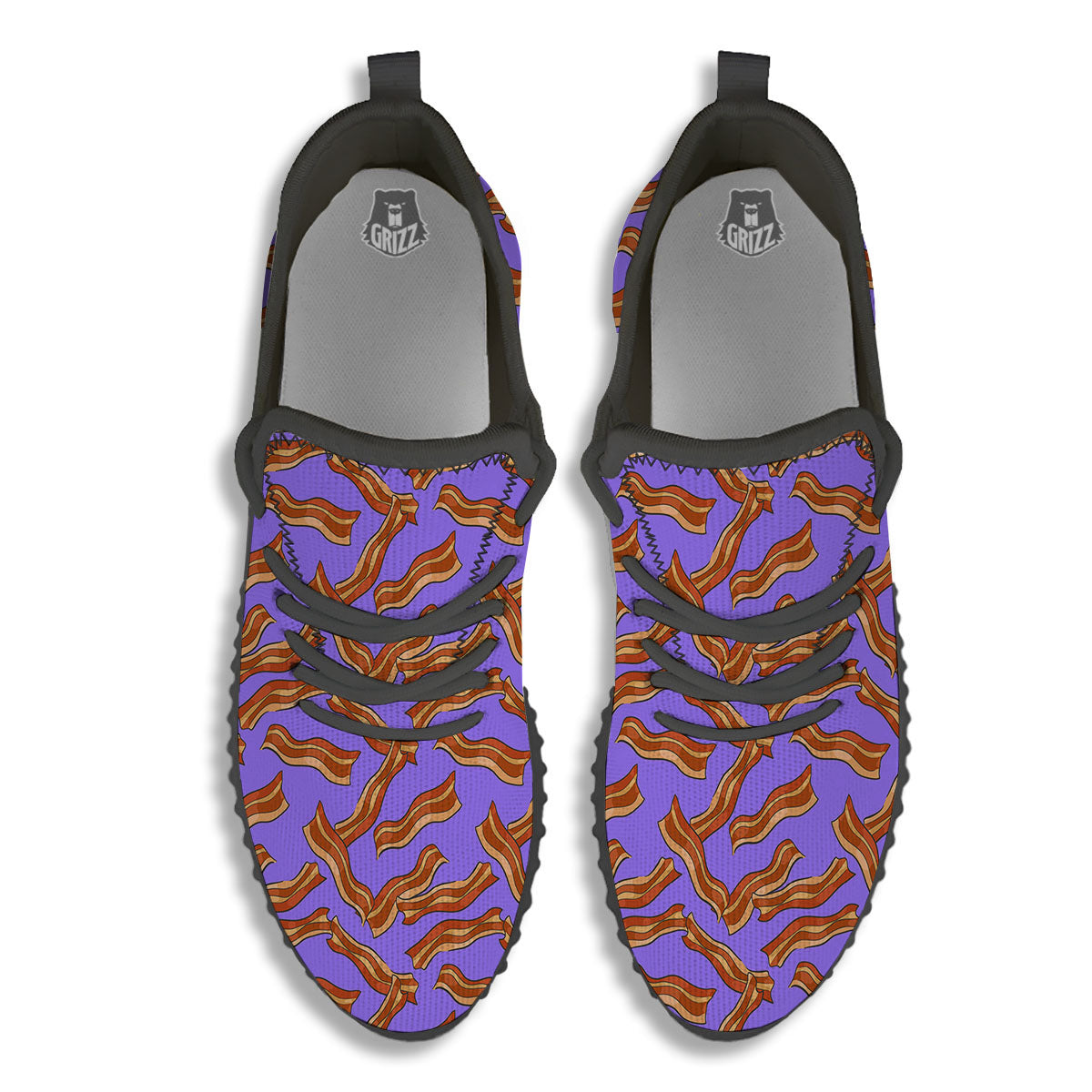 Bacon Purple Print Pattern Black Walking Shoes-grizzshop