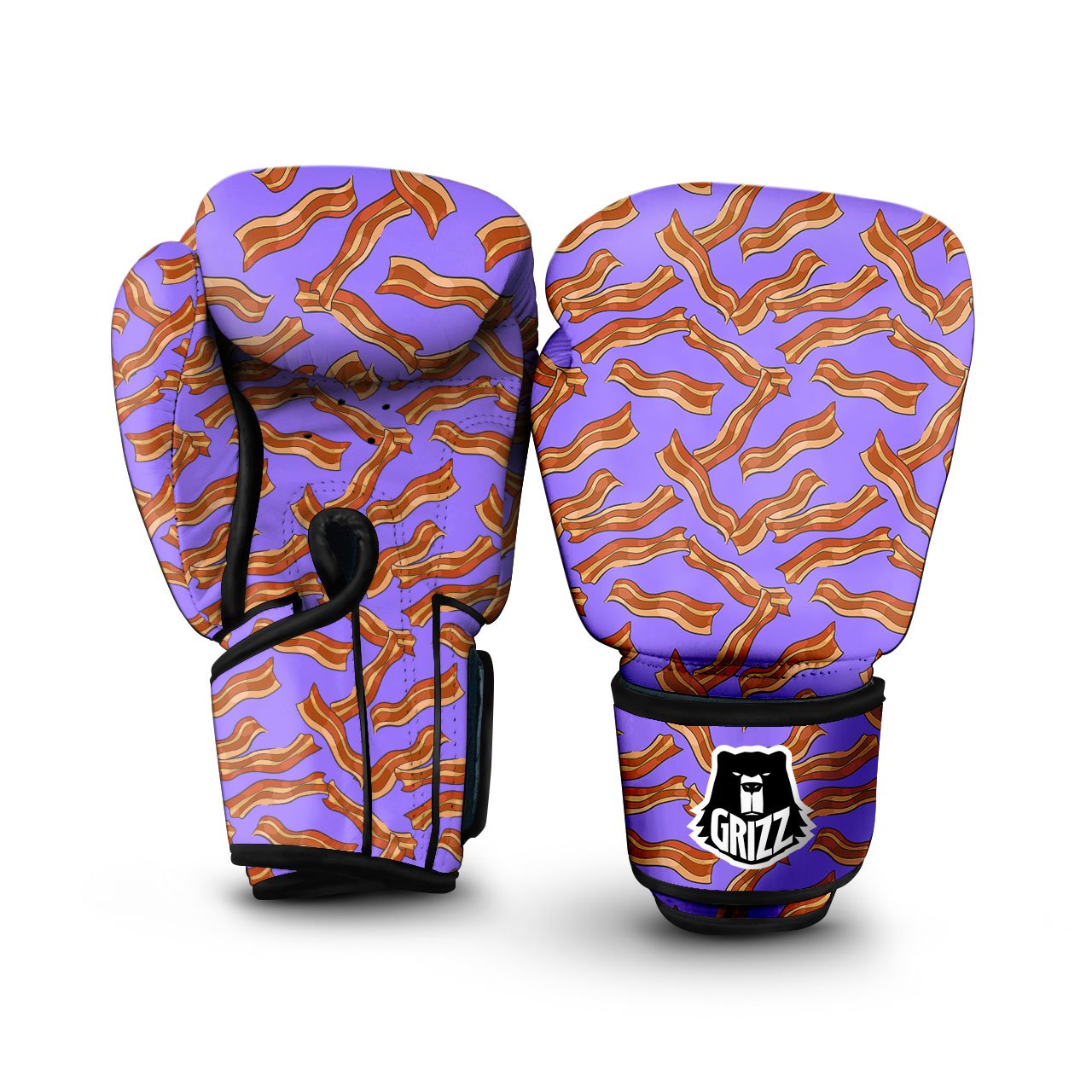 Bacon Purple Print Pattern Boxing Gloves-grizzshop