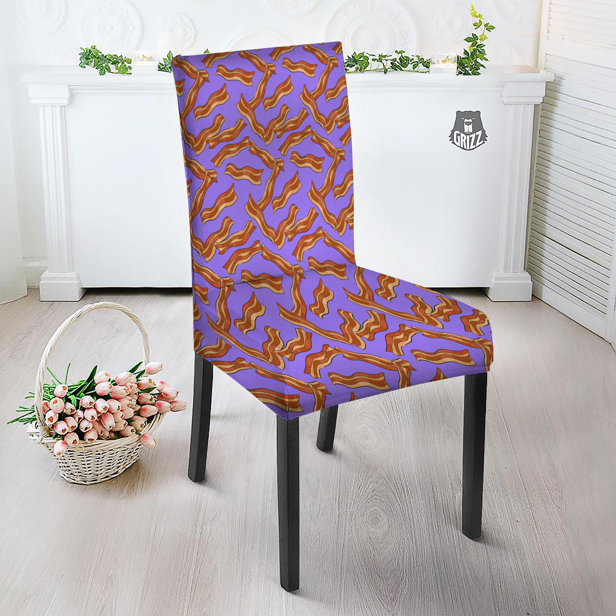 Bacon Purple Print Pattern Dining Chair Slipcover-grizzshop