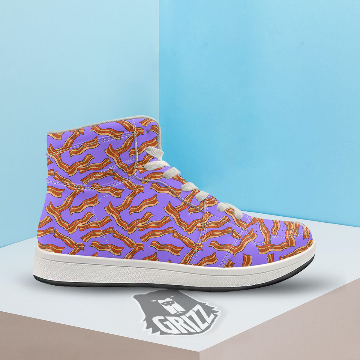 Bacon Purple Print Pattern High Top Sneakers-grizzshop