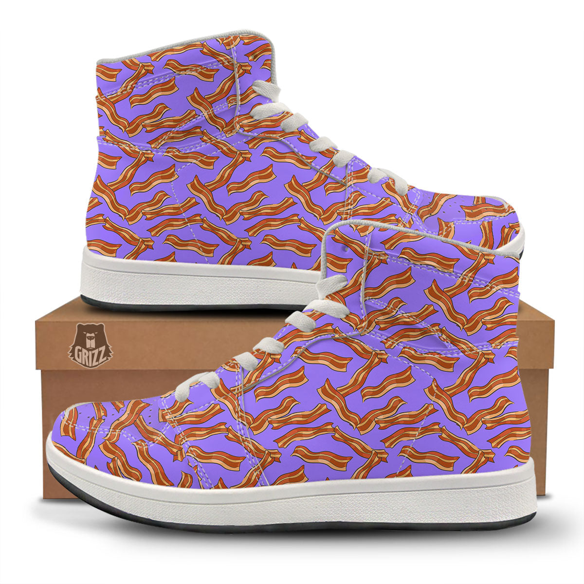 Bacon Purple Print Pattern High Top Sneakers-grizzshop