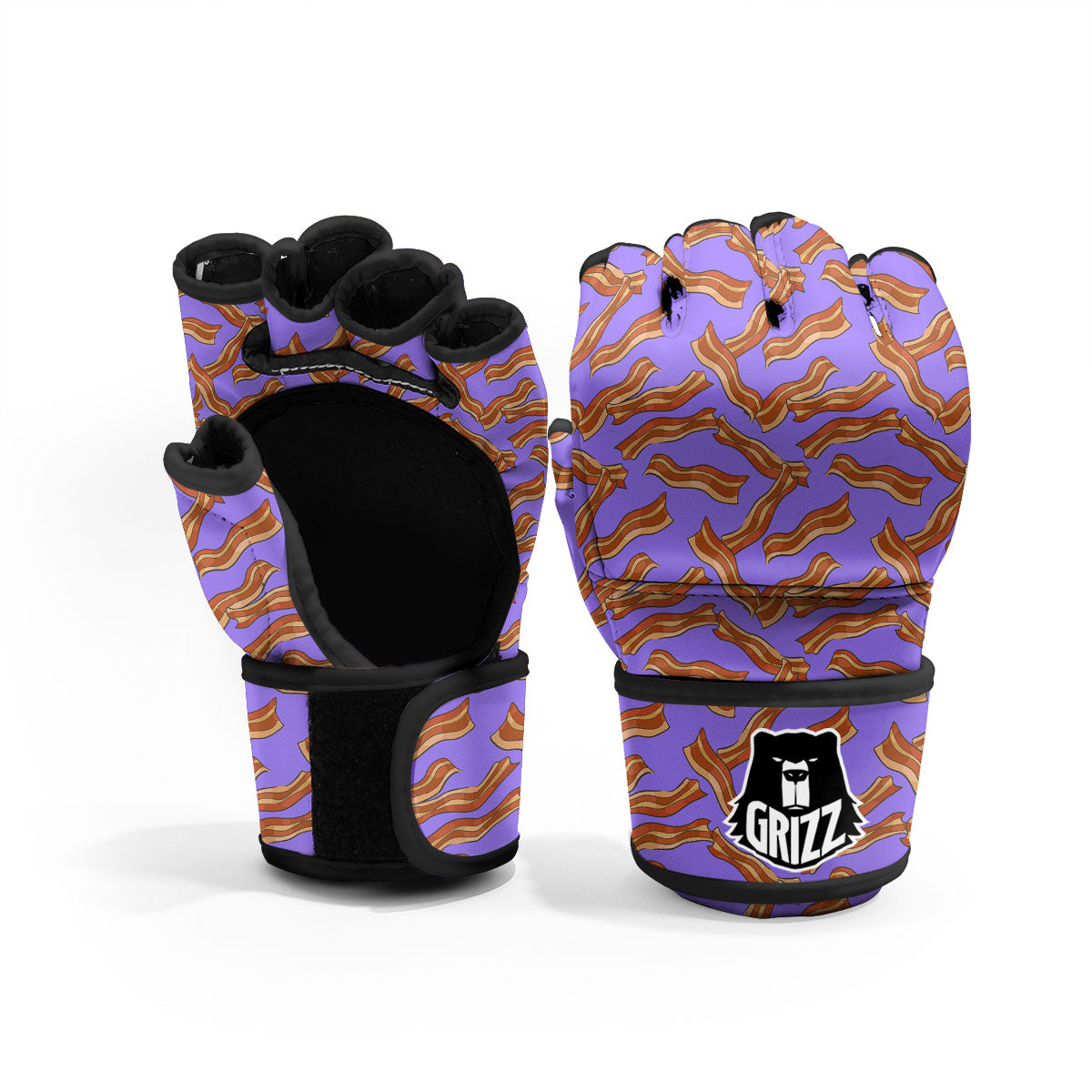 Bacon Purple Print Pattern MMA Gloves-grizzshop