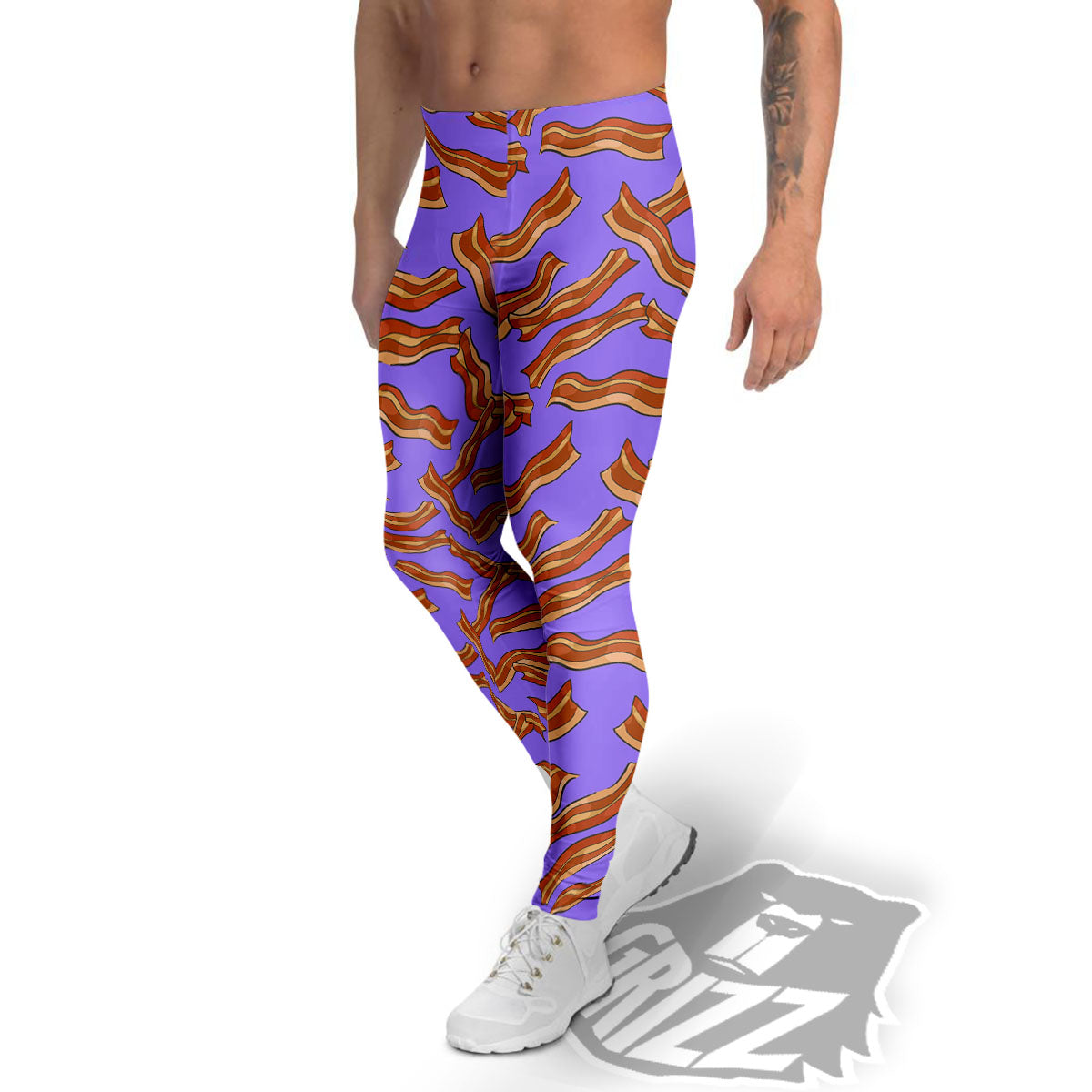 Bacon Purple Print Pattern Men's Leggings-grizzshop