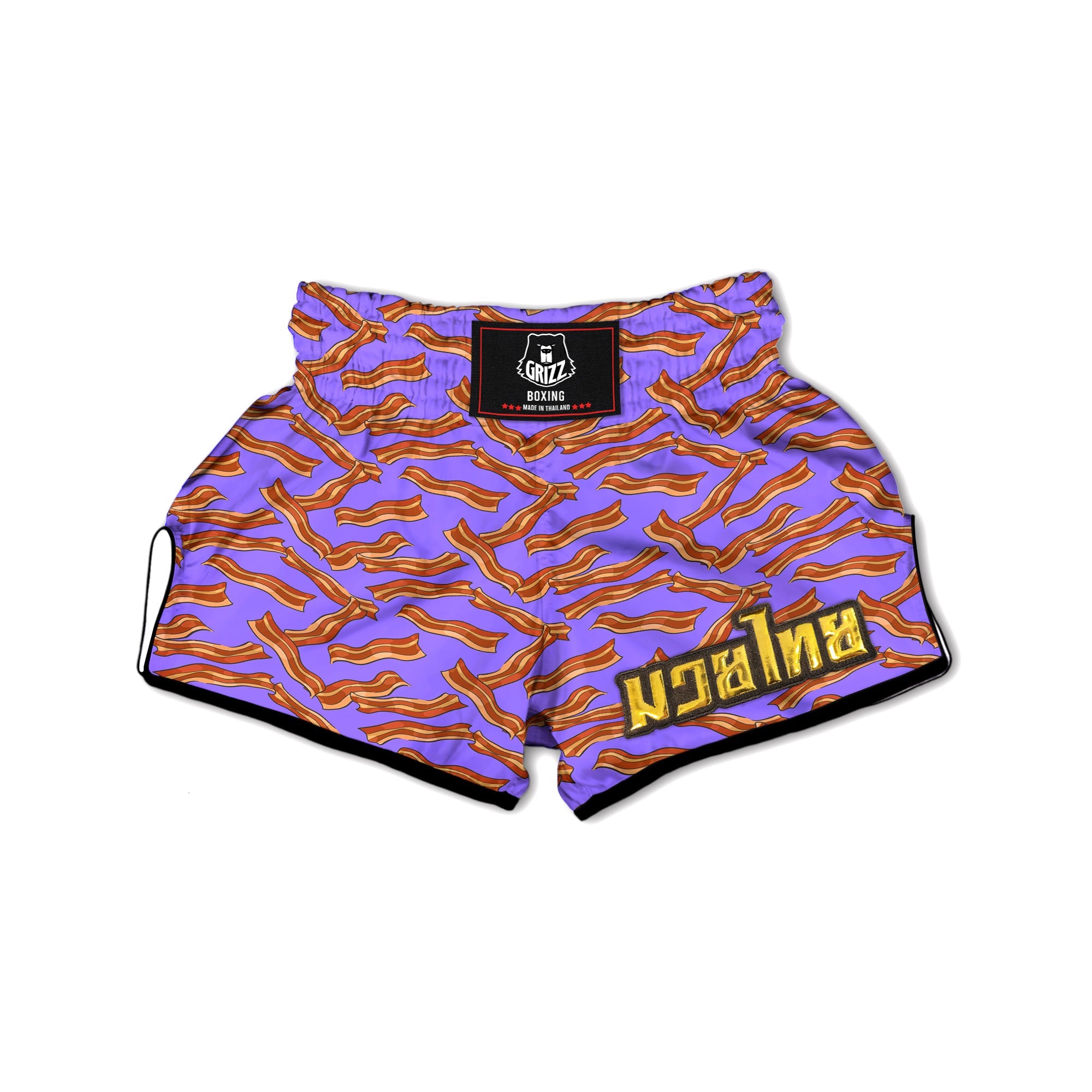 Bacon Purple Print Pattern Muay Thai Boxing Shorts-grizzshop