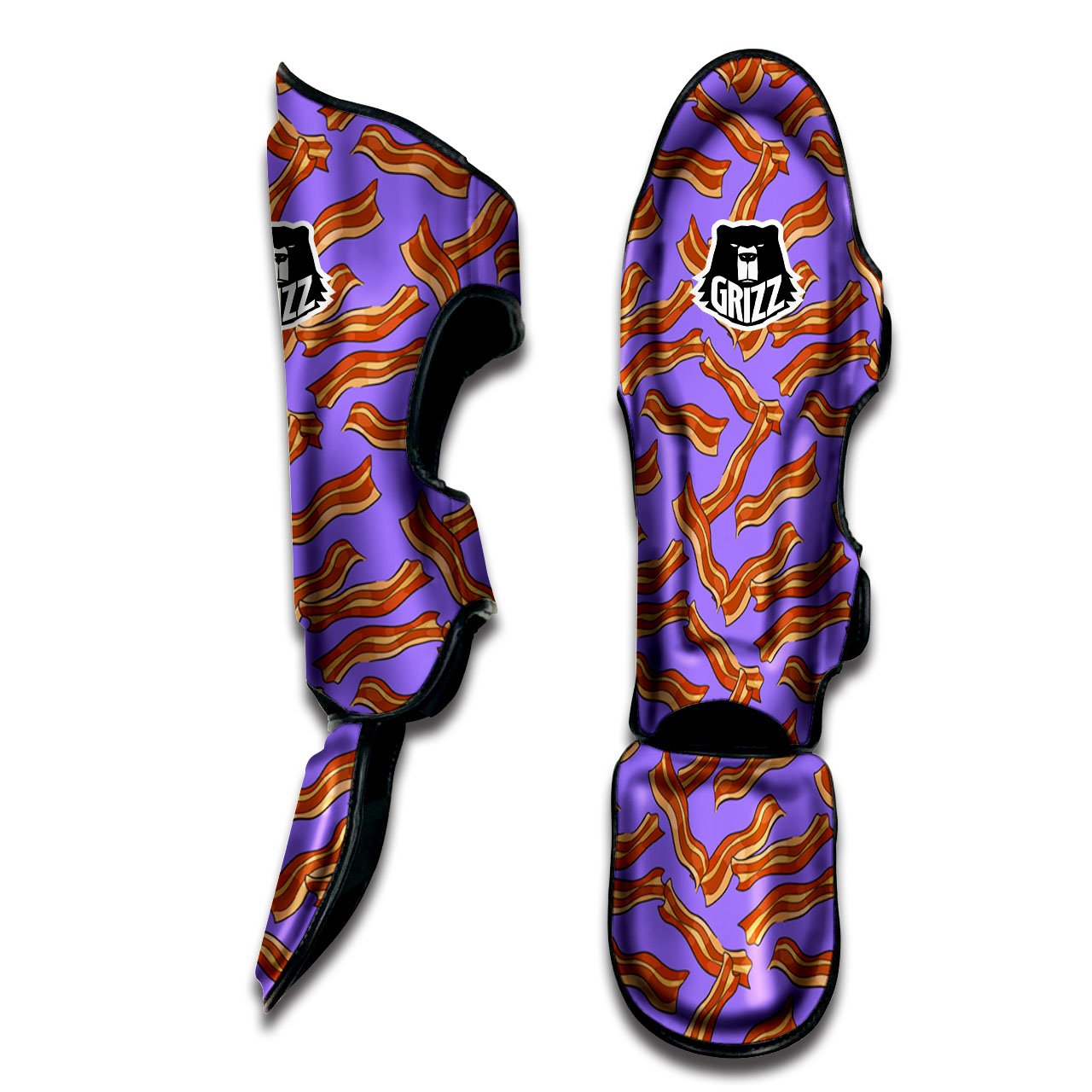 Bacon Purple Print Pattern Muay Thai Shin Guards-grizzshop