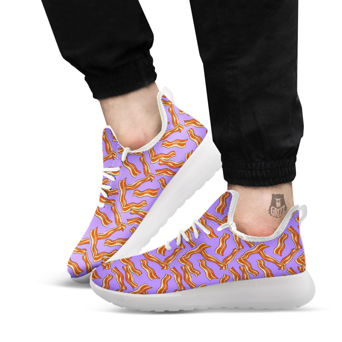 Bacon Purple Print Pattern White Athletic Shoes-grizzshop