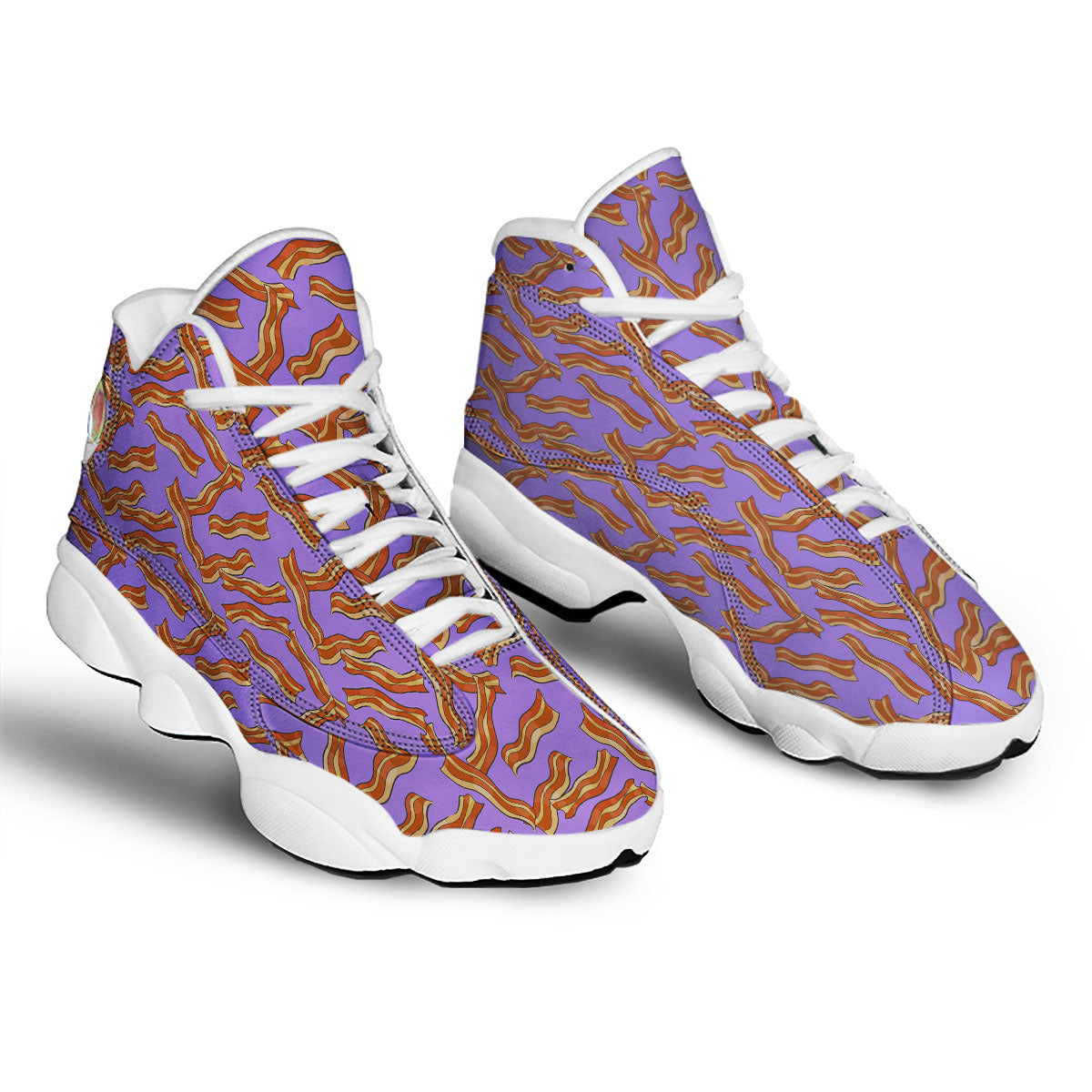 Bacon Purple Print Pattern White Basketball Shoes-grizzshop