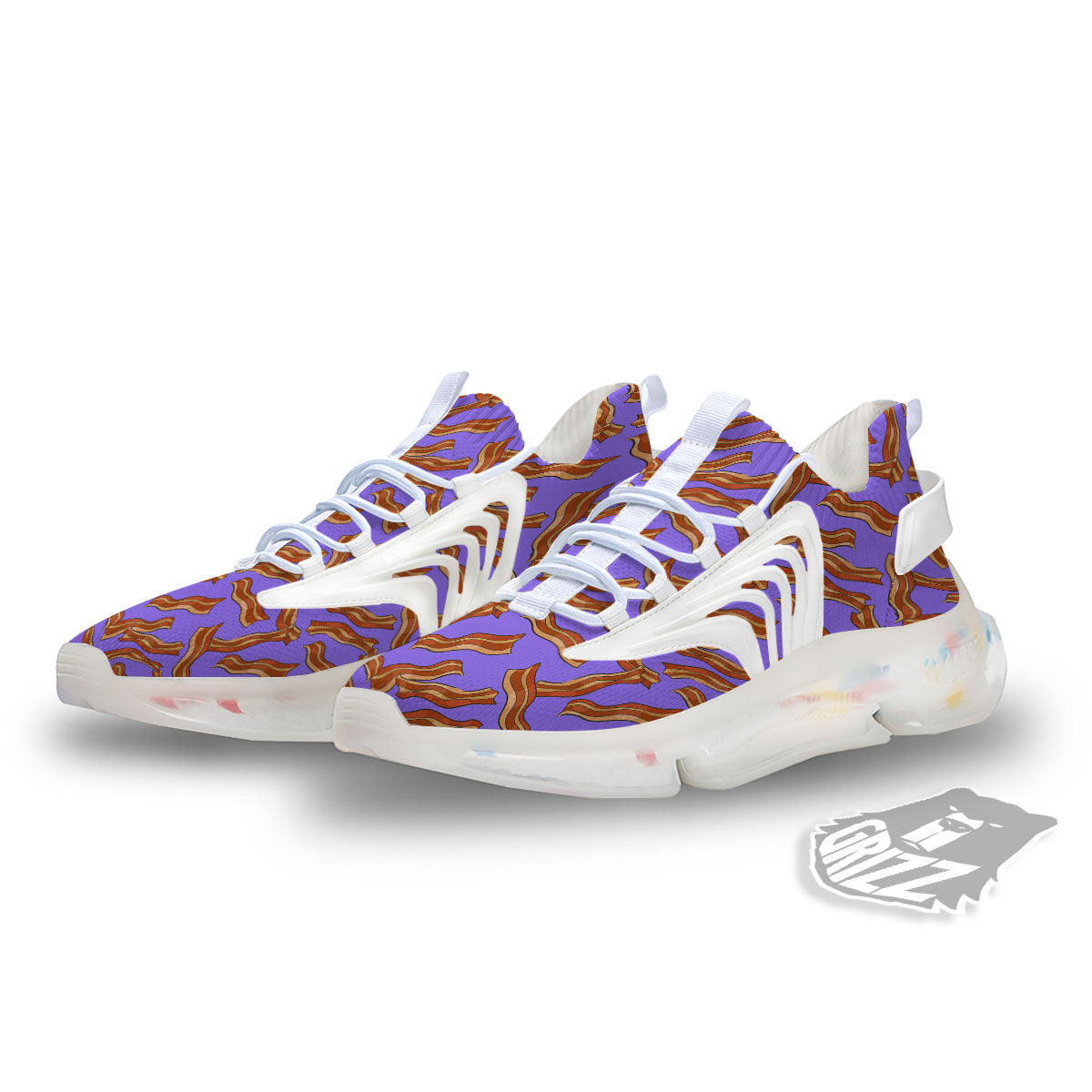 Bacon Purple Print Pattern White Gym Shoes-grizzshop