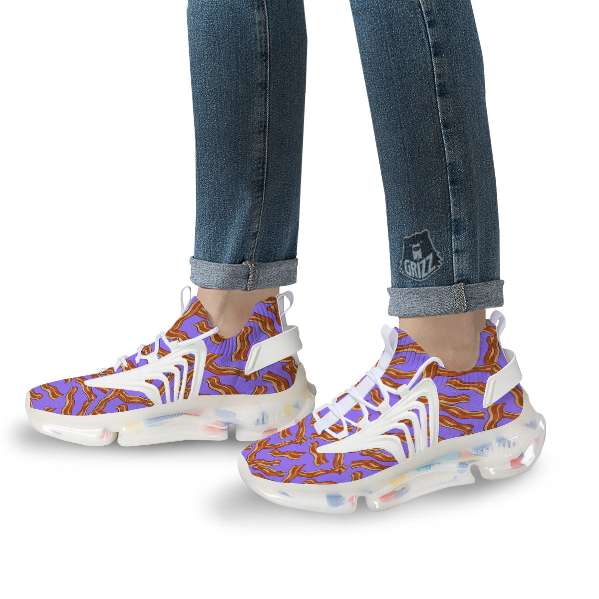 Bacon Purple Print Pattern White Gym Shoes-grizzshop