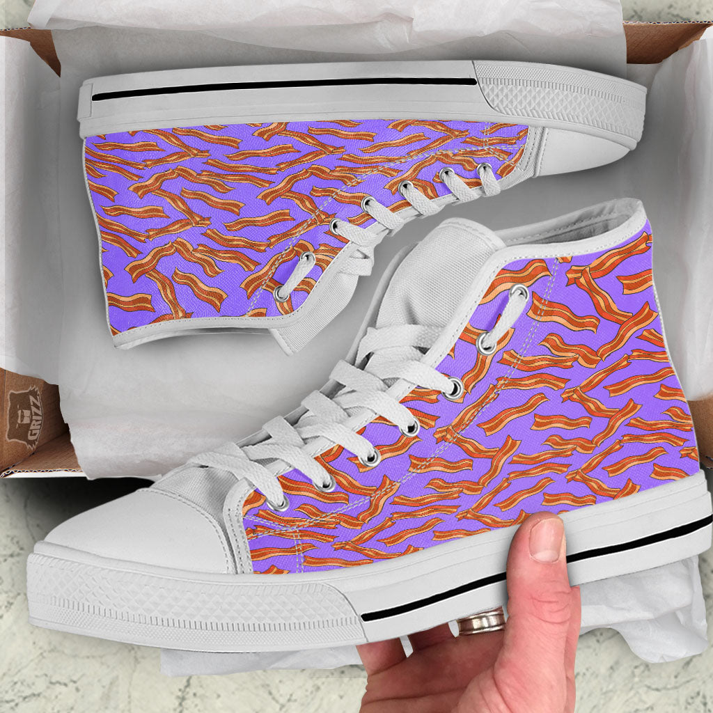 Bacon Purple Print Pattern White High Top Shoes-grizzshop