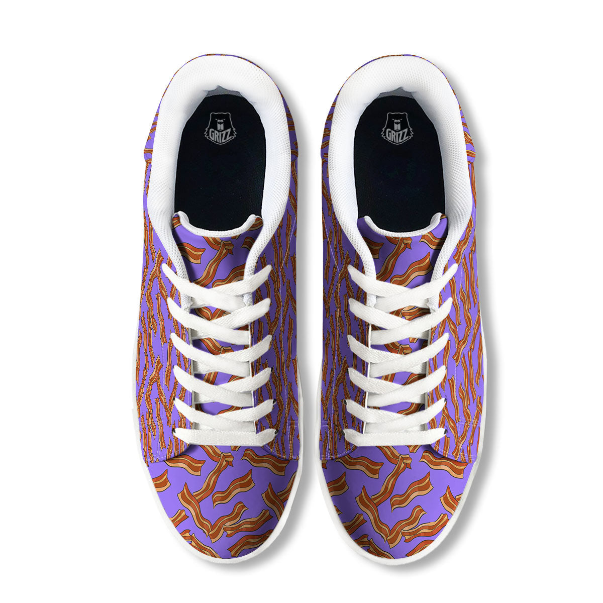 Bacon Purple Print Pattern White Low Top Sneakers-grizzshop