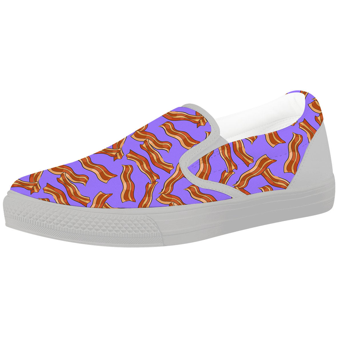 Bacon Purple Print Pattern White Slip On Shoes-grizzshop