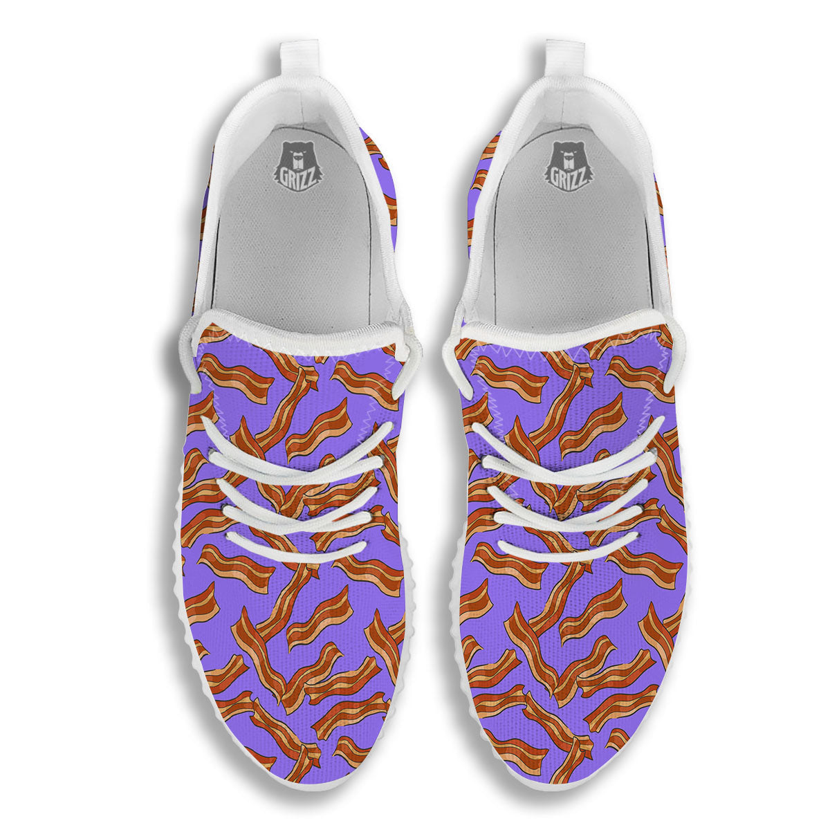 Bacon Purple Print Pattern White Walking Shoes-grizzshop