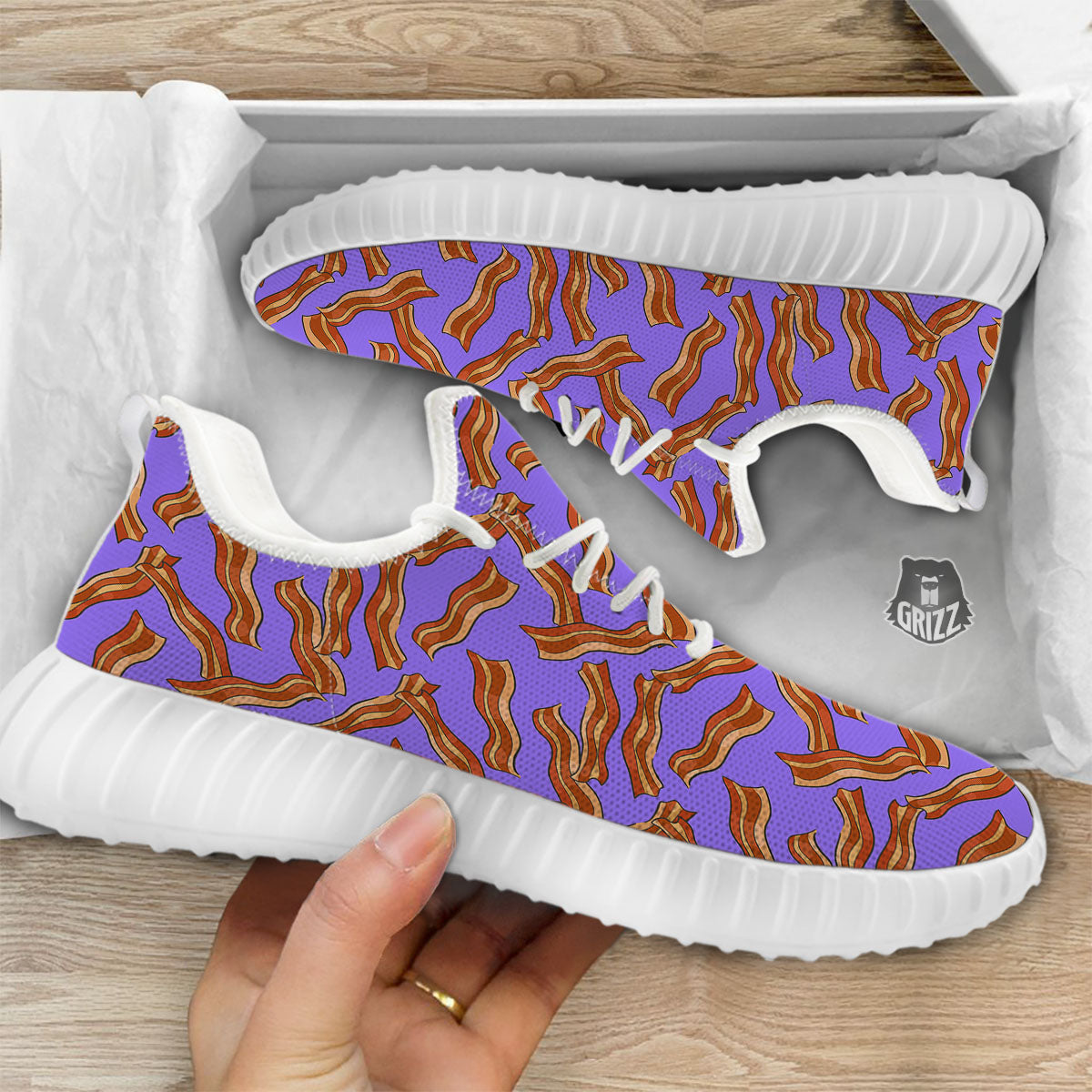 Bacon Purple Print Pattern White Walking Shoes-grizzshop