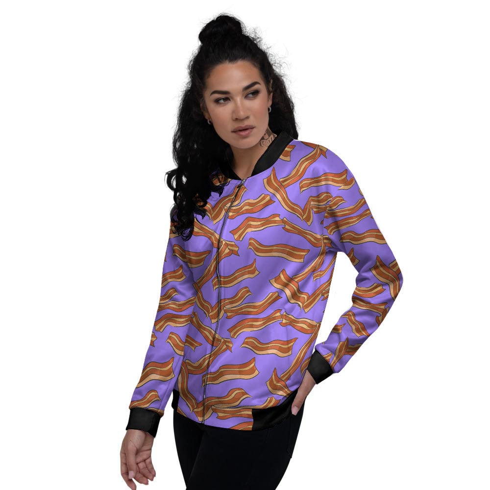 Bacon Purple Print Pattern Women's Bomber Jacket-grizzshop