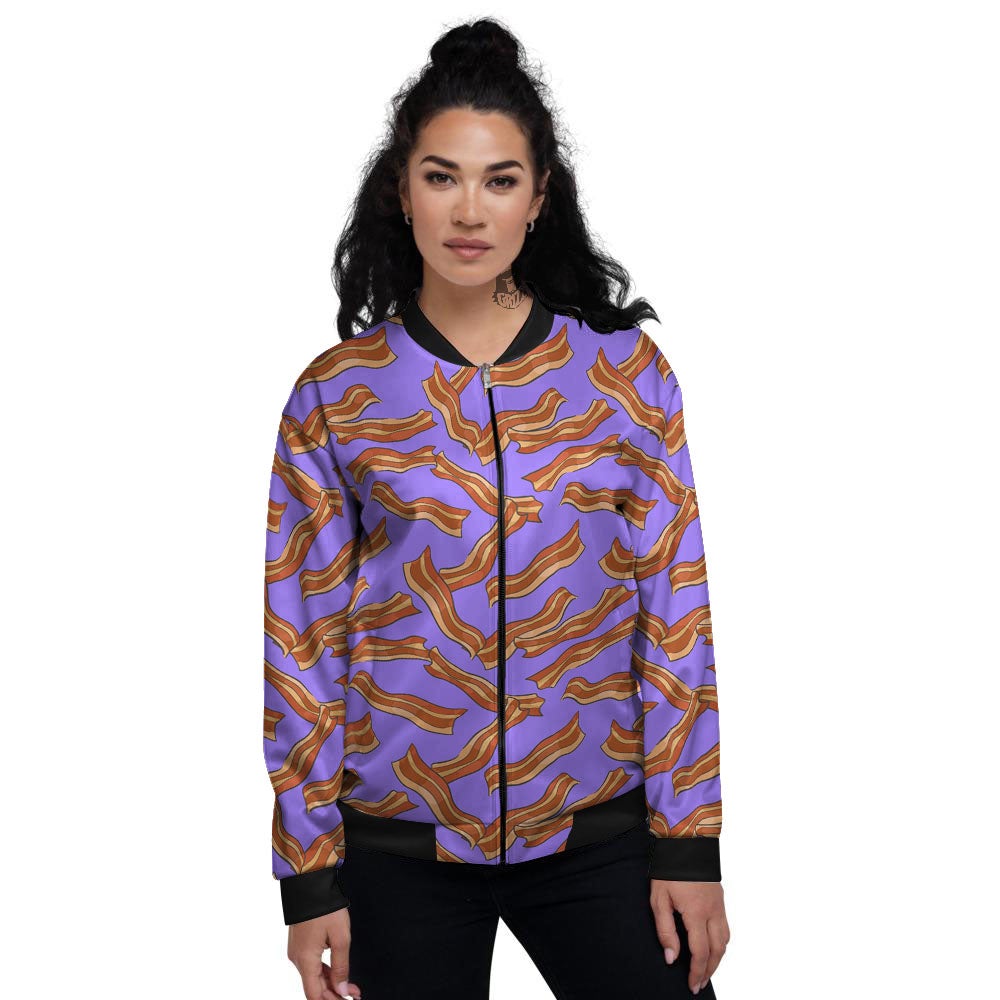 Bacon Purple Print Pattern Women's Bomber Jacket-grizzshop