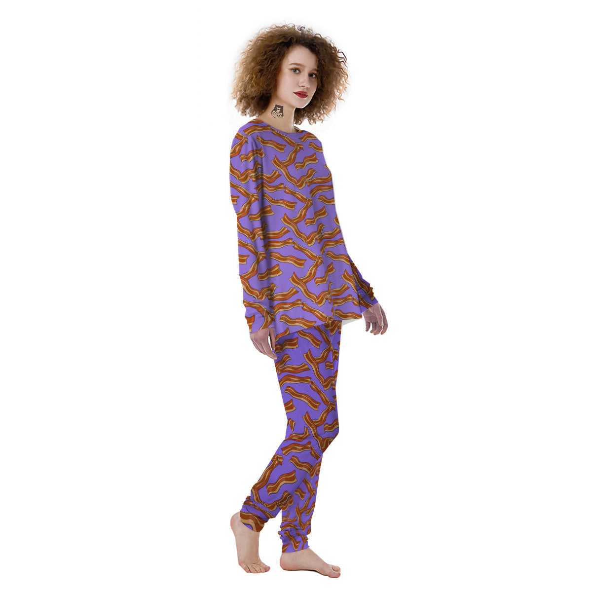 Bacon Purple Print Pattern Women's Pajamas-grizzshop