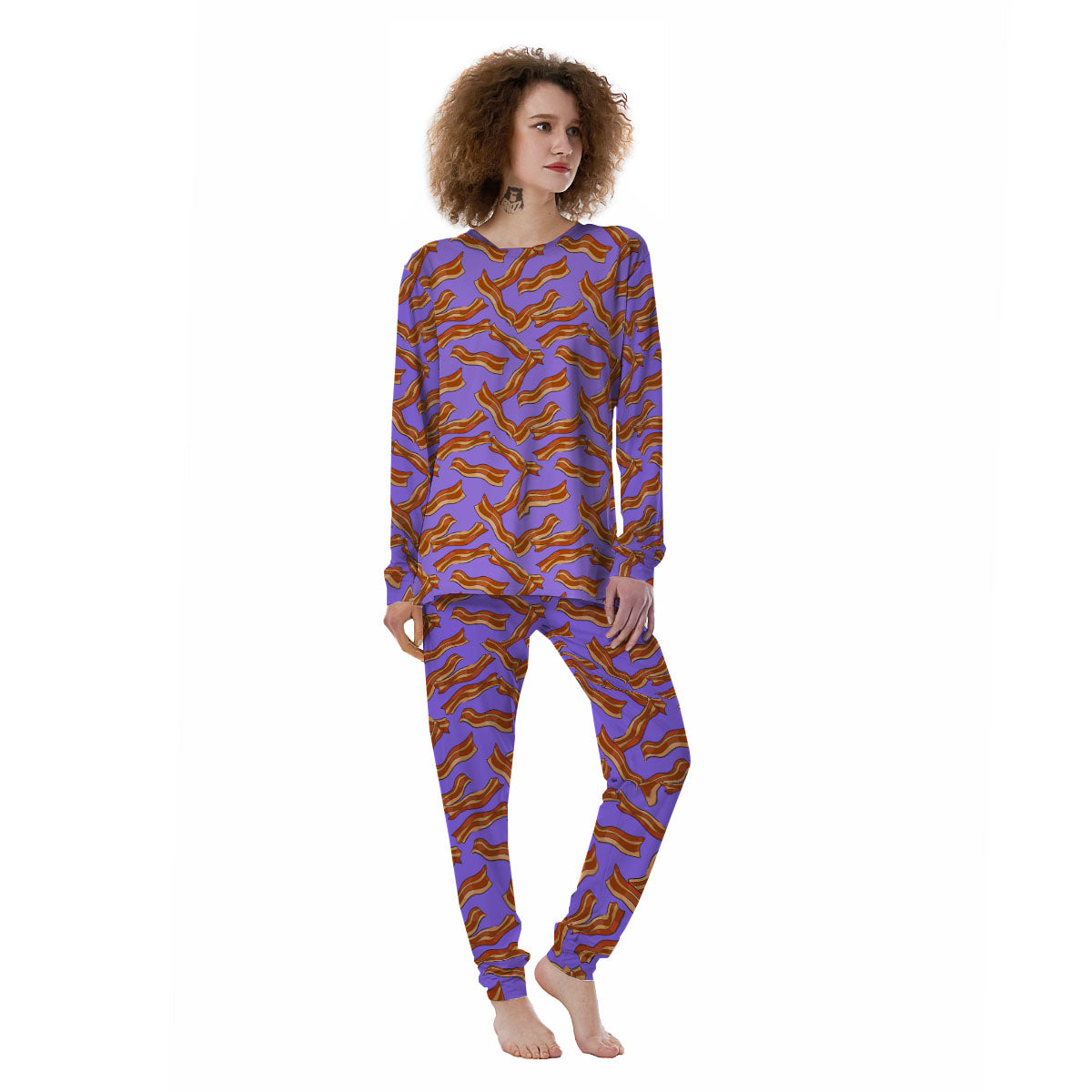 Bacon Purple Print Pattern Women's Pajamas-grizzshop