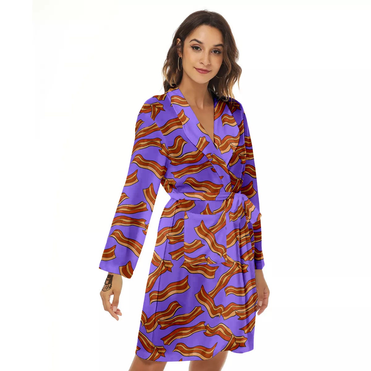 Bacon Purple Print Pattern Women's Robe-grizzshop