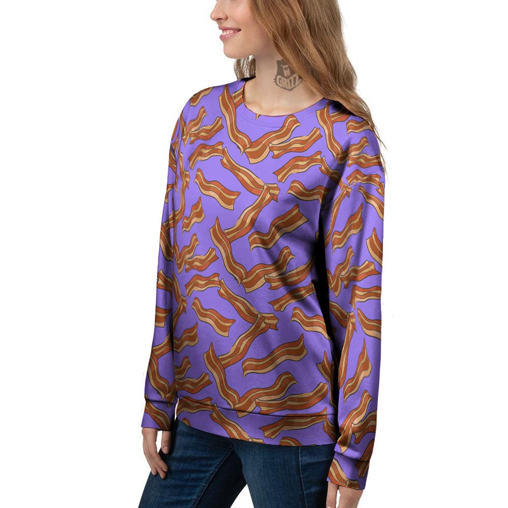 Bacon Purple Print Pattern Women's Sweatshirt-grizzshop