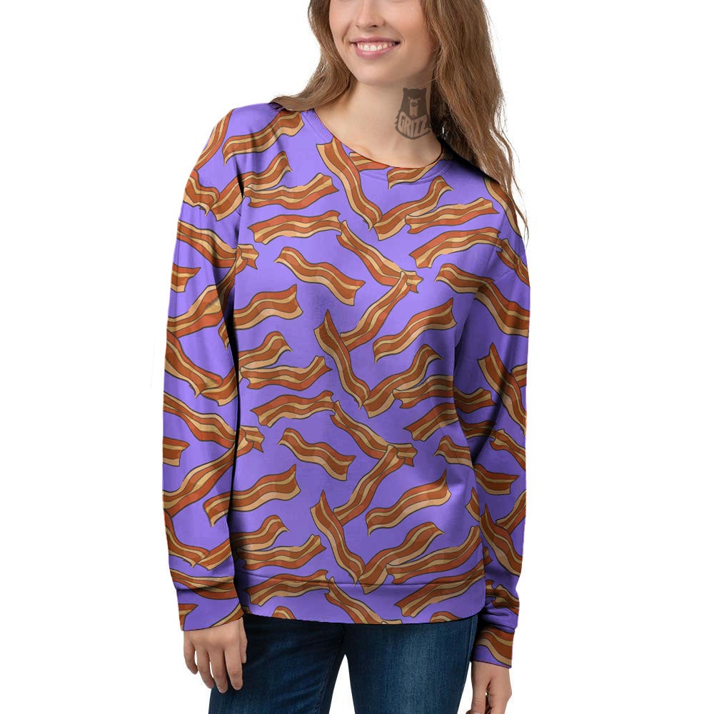 Bacon Purple Print Pattern Women's Sweatshirt-grizzshop