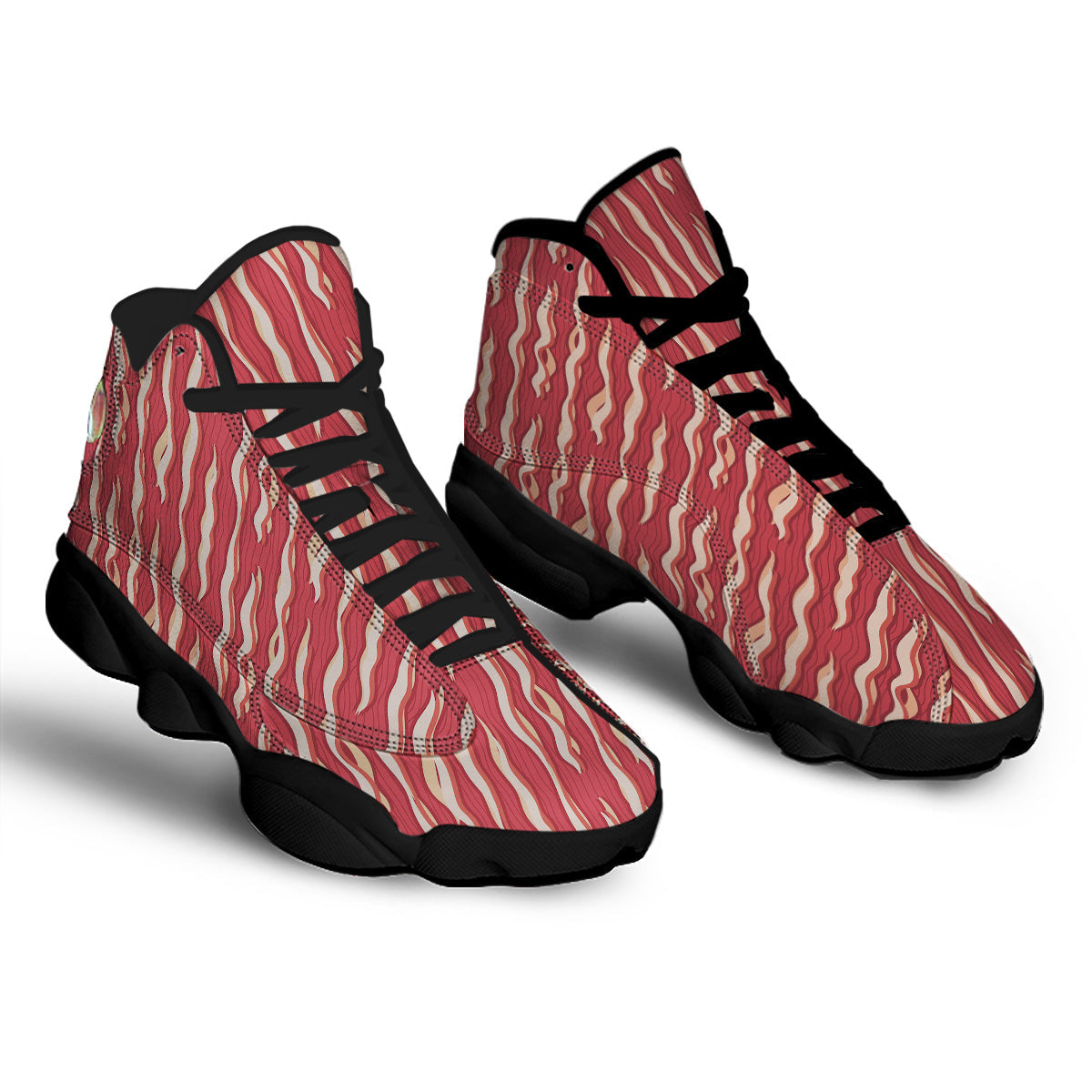 Bacon Texture Print Pattern Black Basketball Shoes-grizzshop