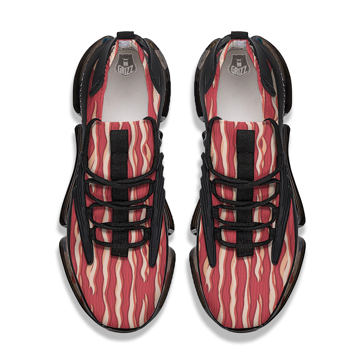 Bacon Texture Print Pattern Black Gym Shoes-grizzshop