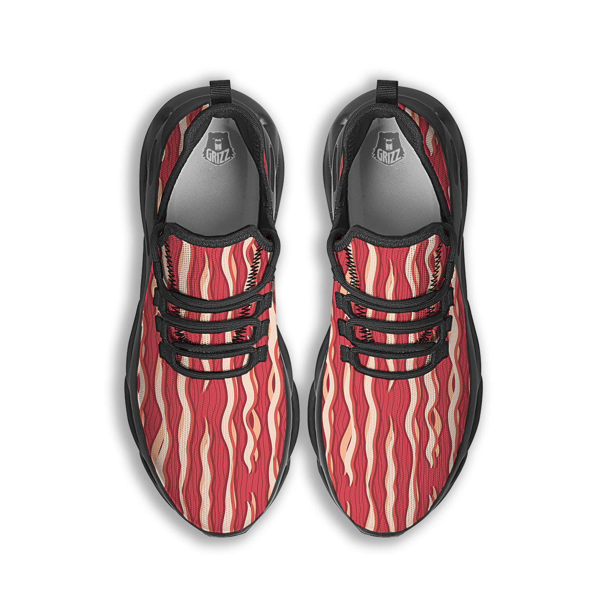 Bacon Texture Print Pattern Black Running Shoes-grizzshop