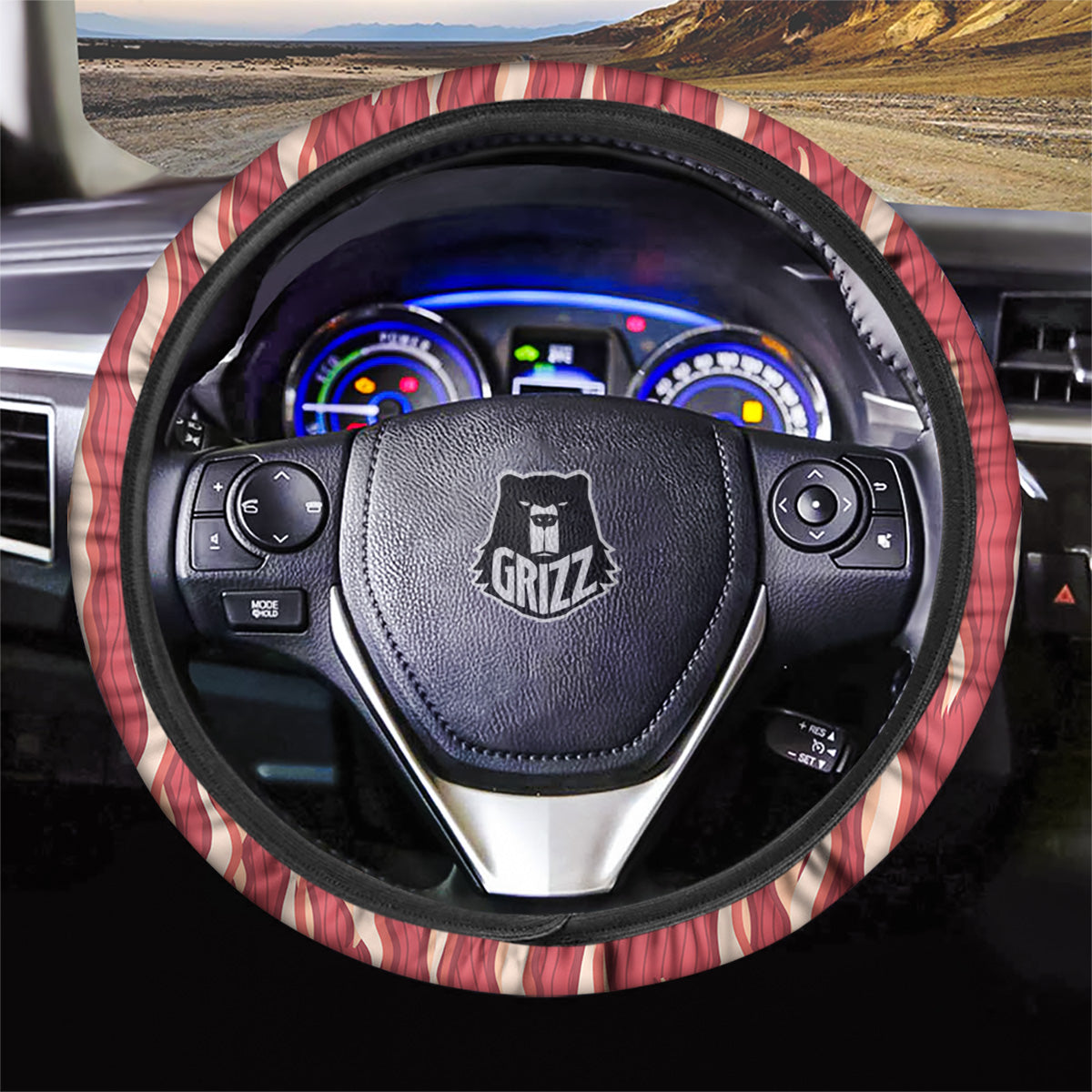 Bacon Texture Print Pattern Car Steering Wheel Cover-grizzshop