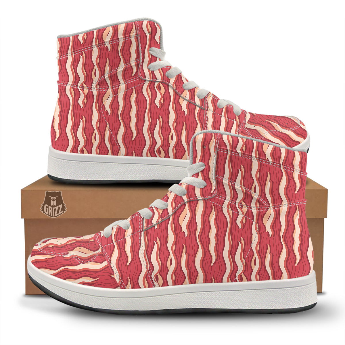 Bacon Texture Print Pattern High Top Sneakers-grizzshop
