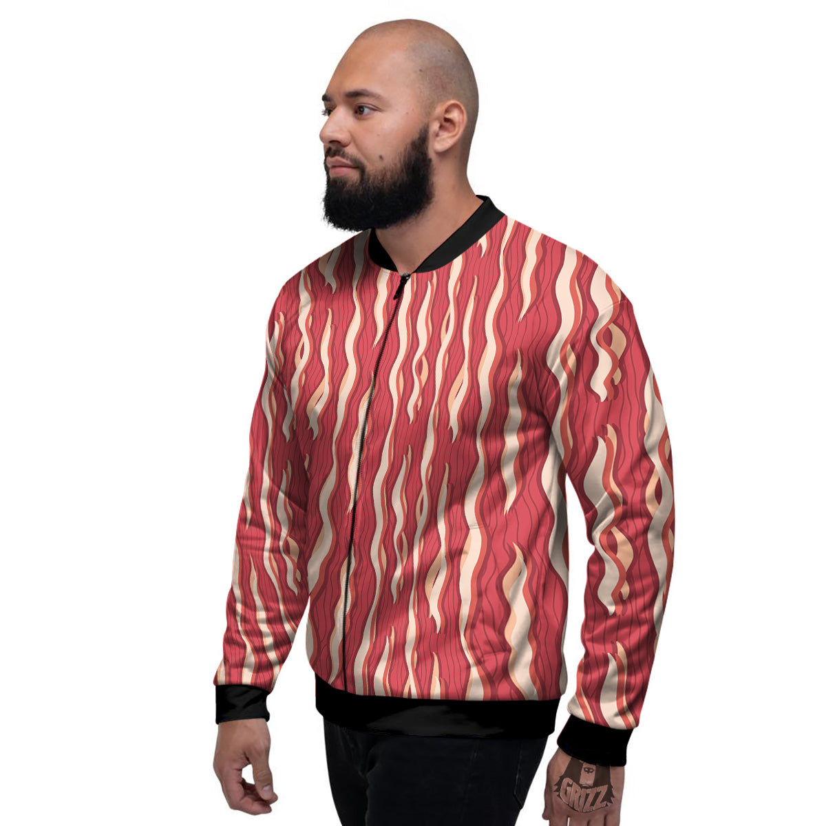 Bacon Texture Print Pattern Men's Bomber Jacket-grizzshop