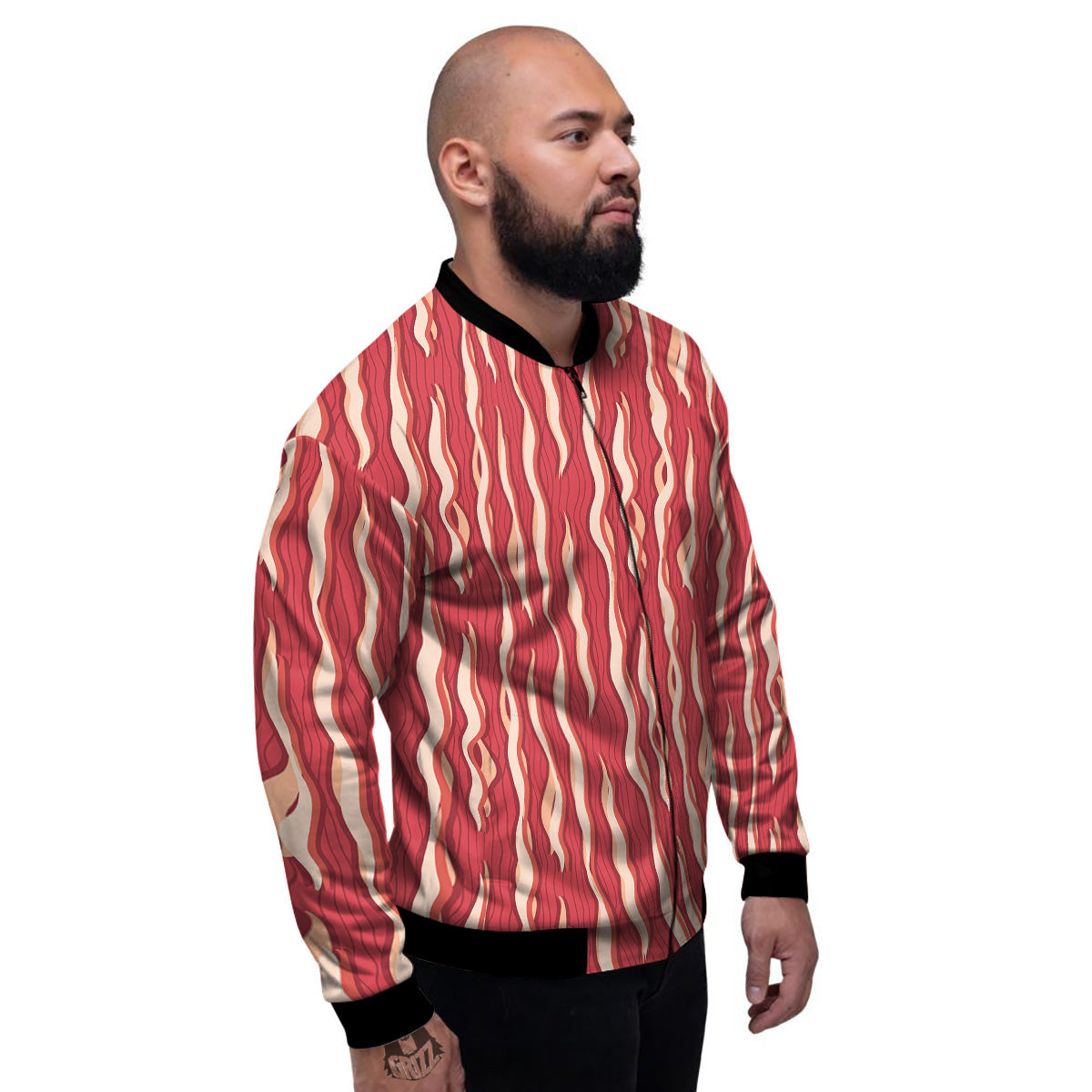 Bacon Texture Print Pattern Men's Bomber Jacket-grizzshop