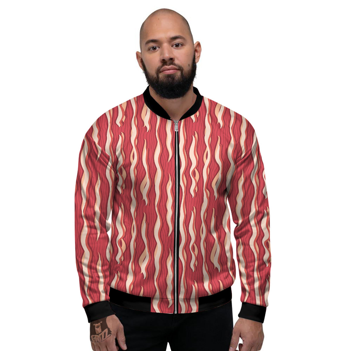 Bacon Texture Print Pattern Men's Bomber Jacket-grizzshop