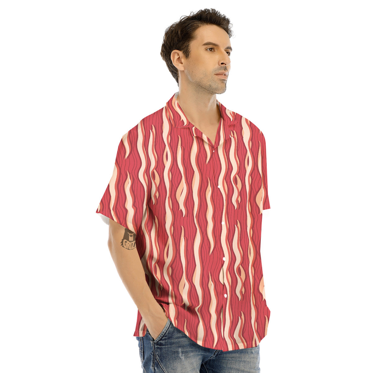 Bacon Texture Print Pattern Men's Hawaiian Shirt-grizzshop