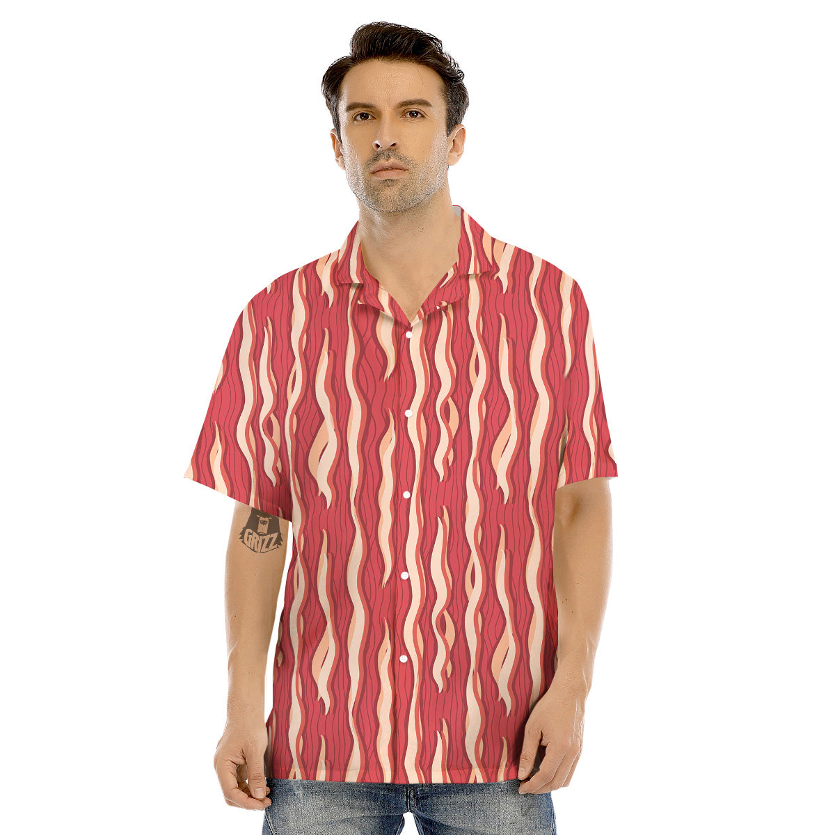 Bacon Texture Print Pattern Men's Hawaiian Shirt-grizzshop