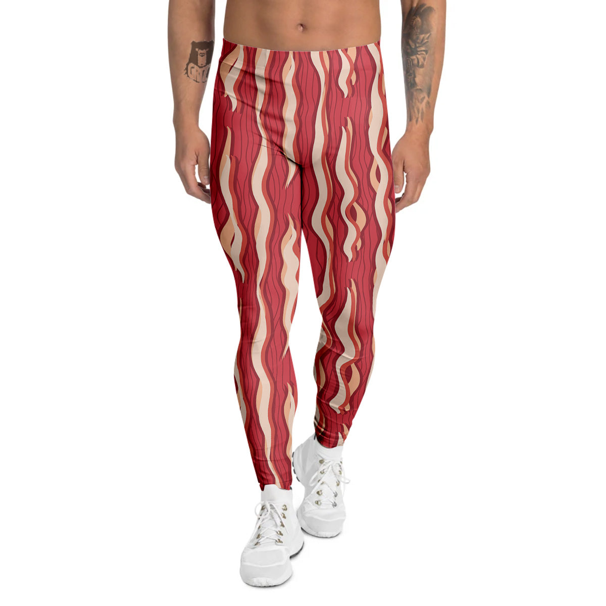 Bacon Texture Print Pattern Men's Leggings-grizzshop