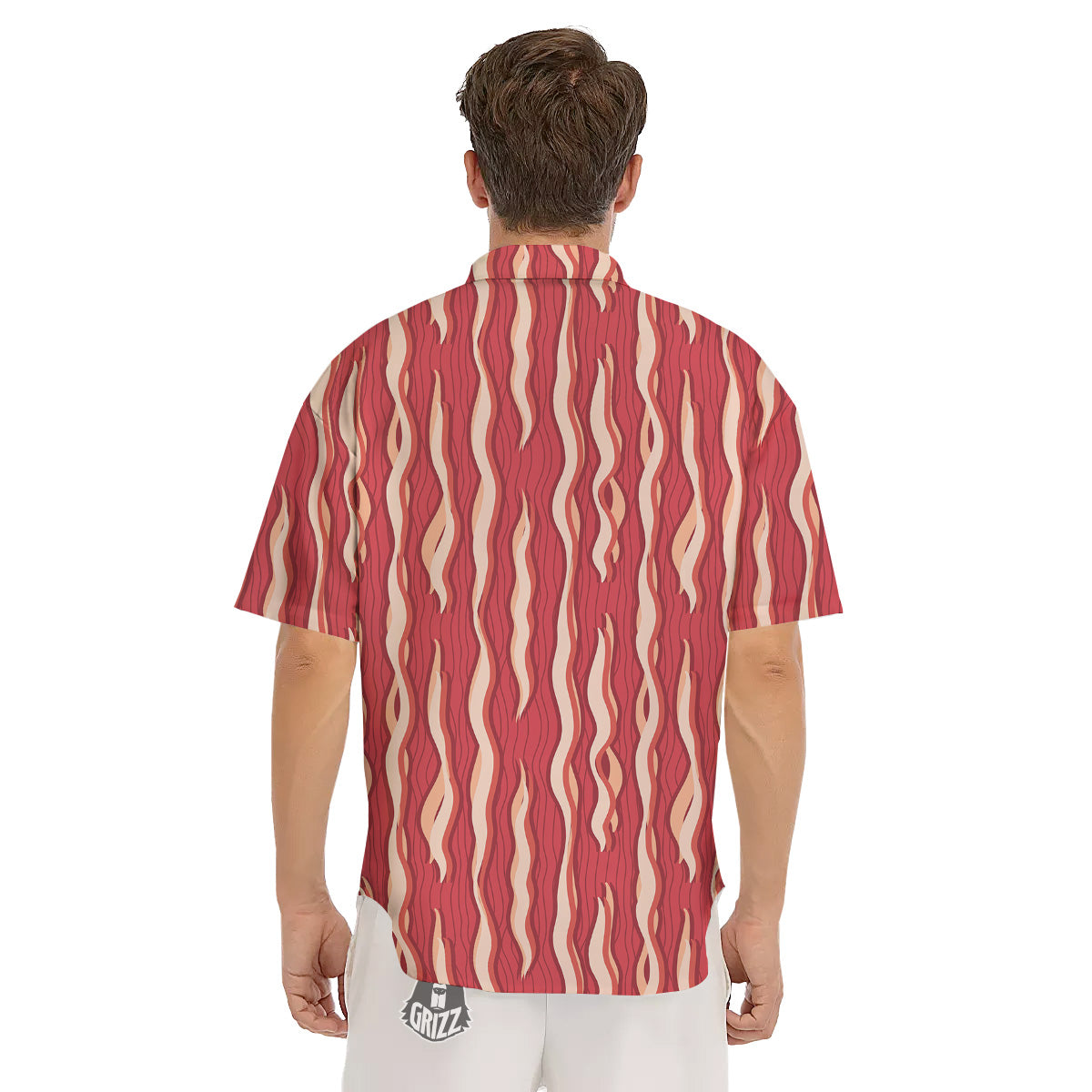 Bacon Texture Print Pattern Men's Short Sleeve Shirts-grizzshop