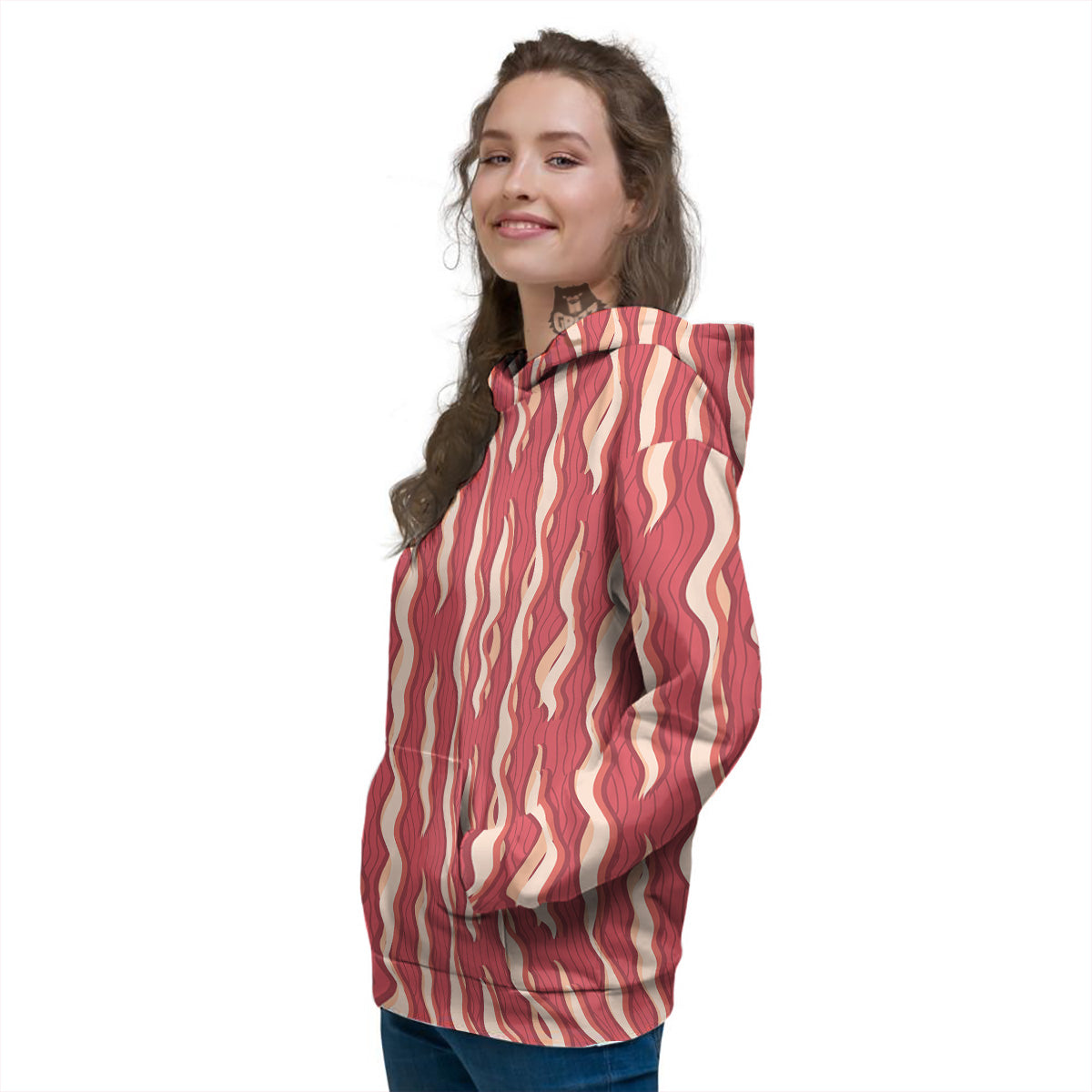 Bacon Texture Print Pattern Women's Hoodie-grizzshop