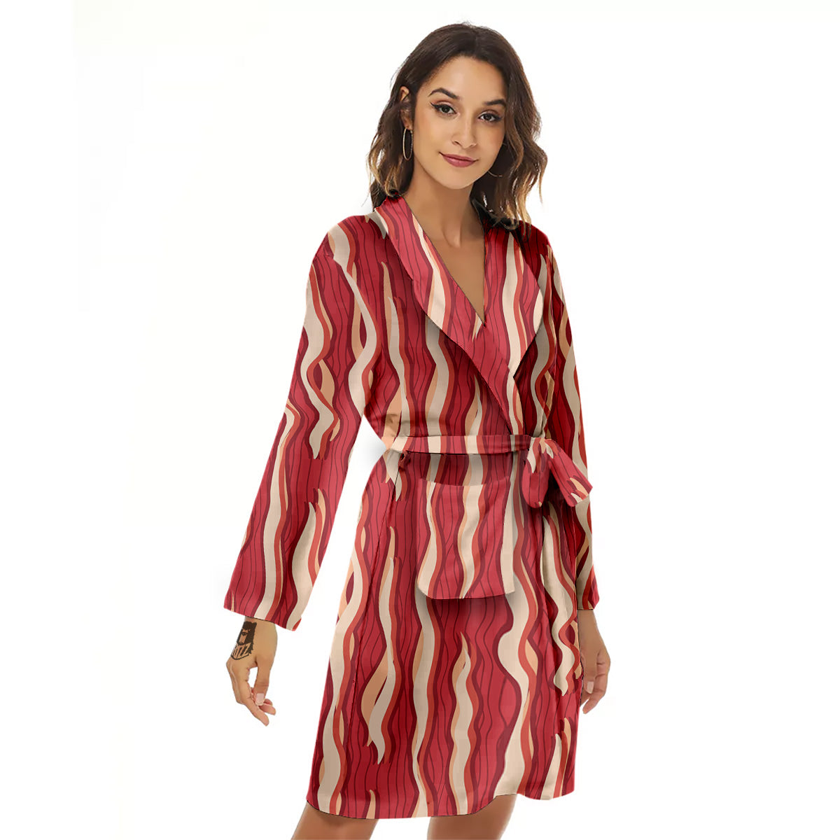 Bacon Texture Print Pattern Women's Robe-grizzshop
