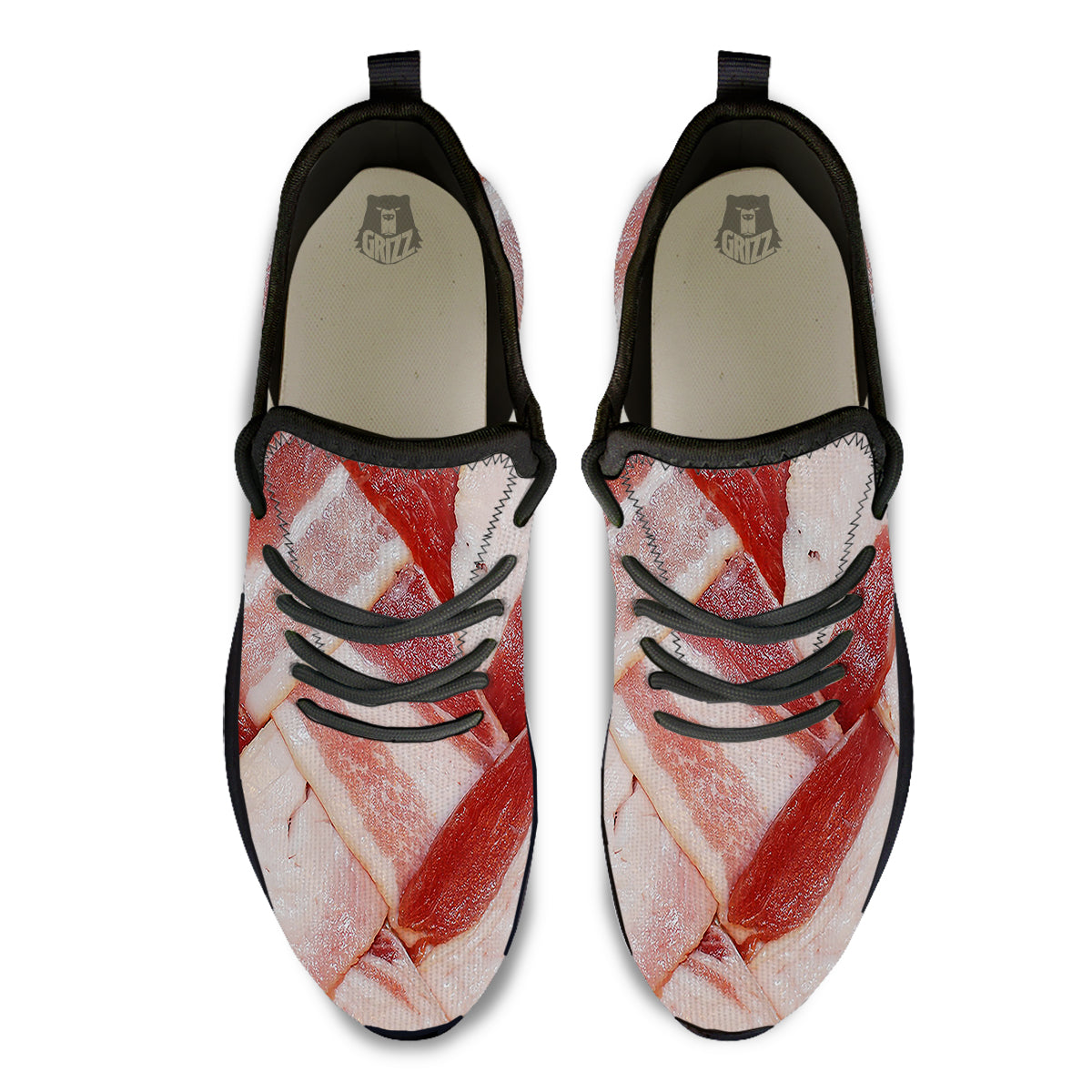 Bacon Weaving Print Black Athletic Shoes-grizzshop