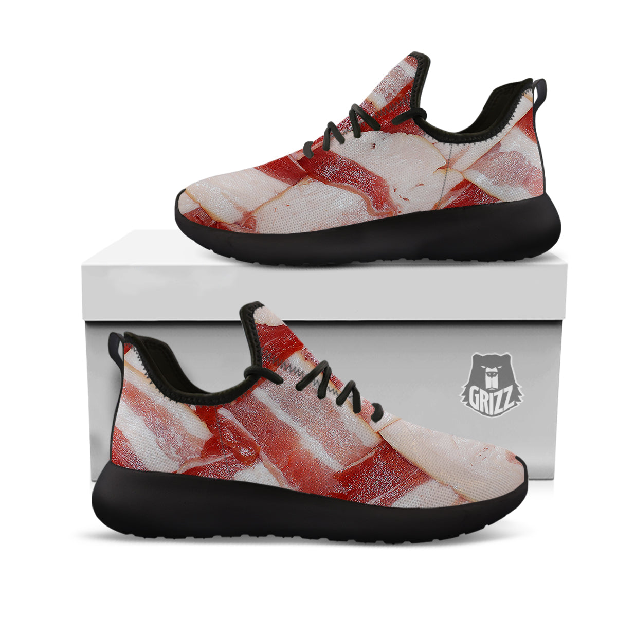 Bacon Weaving Print Black Athletic Shoes-grizzshop