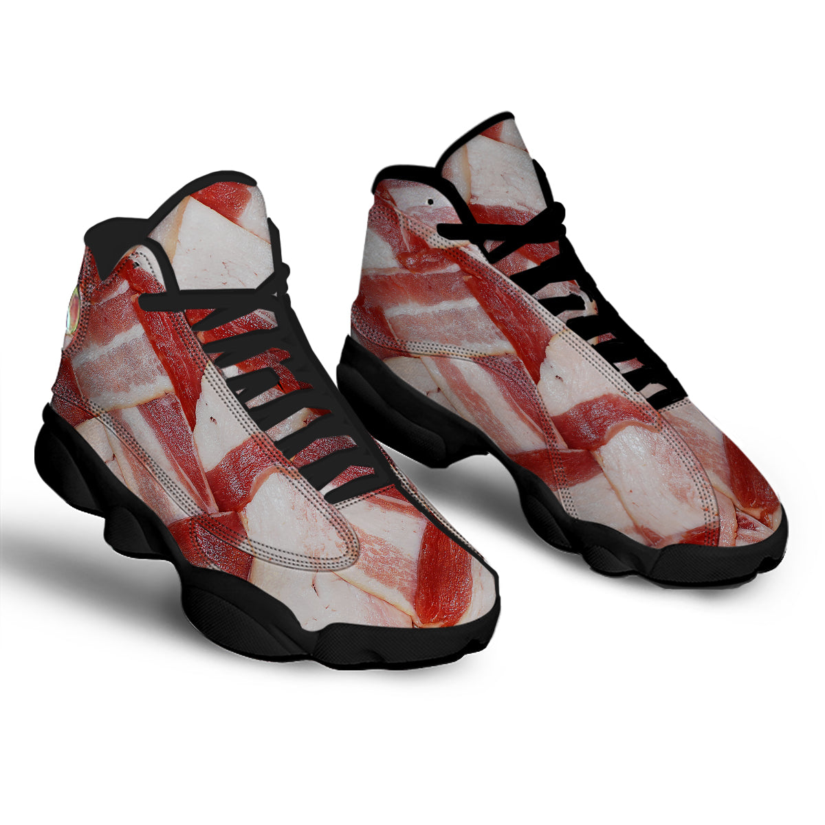 Bacon Weaving Print Black Basketball Shoes-grizzshop