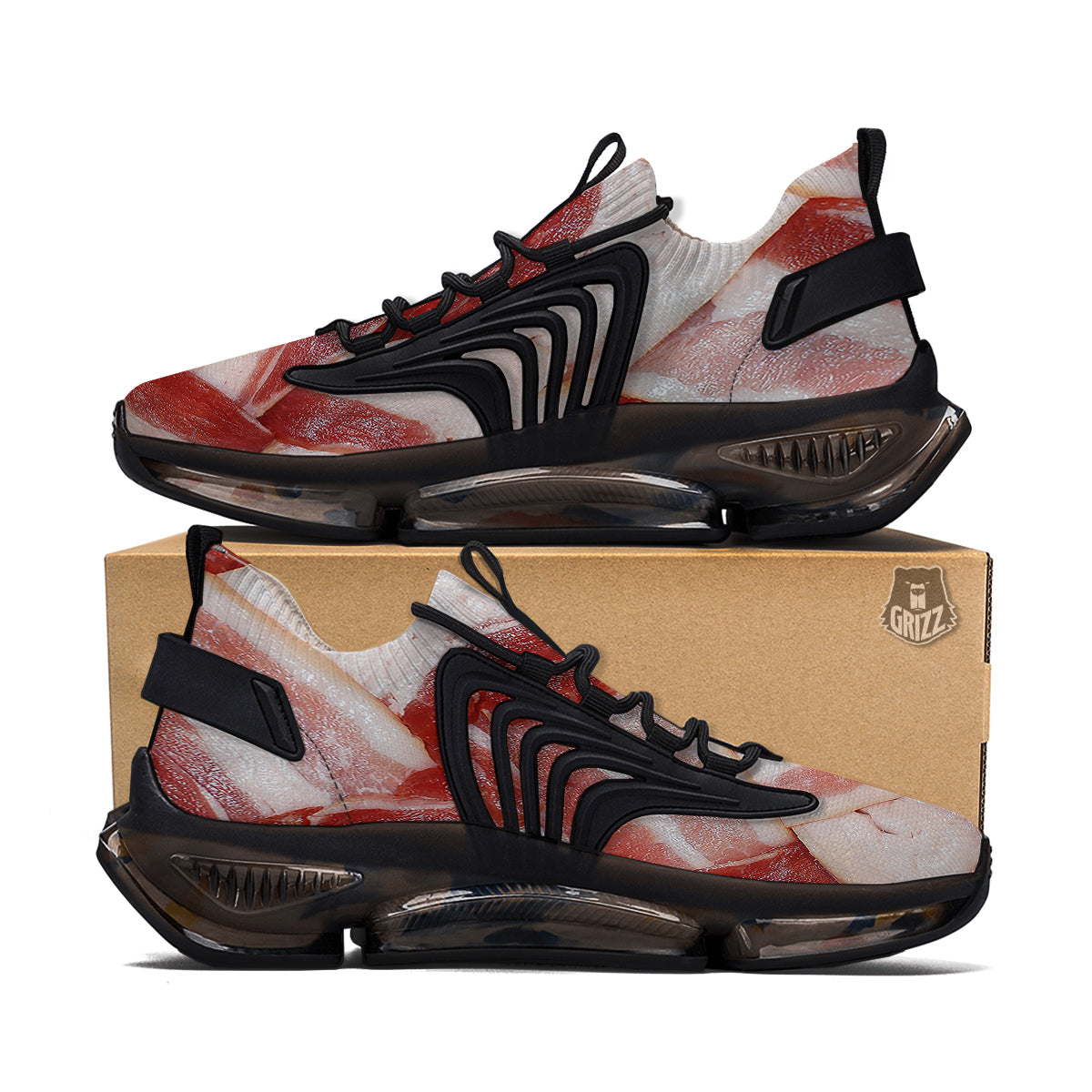 Bacon Weaving Print Black Gym Shoes-grizzshop