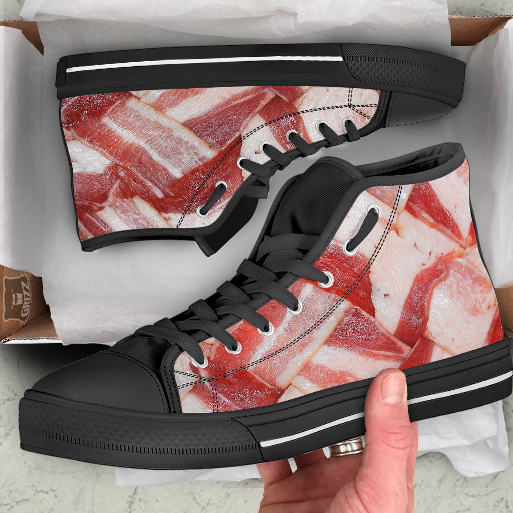 Bacon Weaving Print Black High Top Shoes-grizzshop