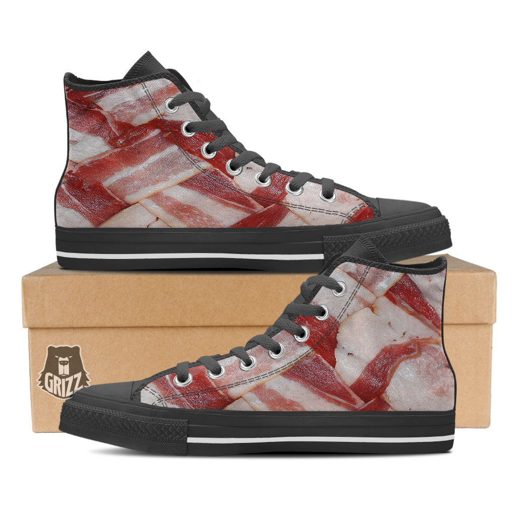 Bacon Weaving Print Black High Top Shoes-grizzshop