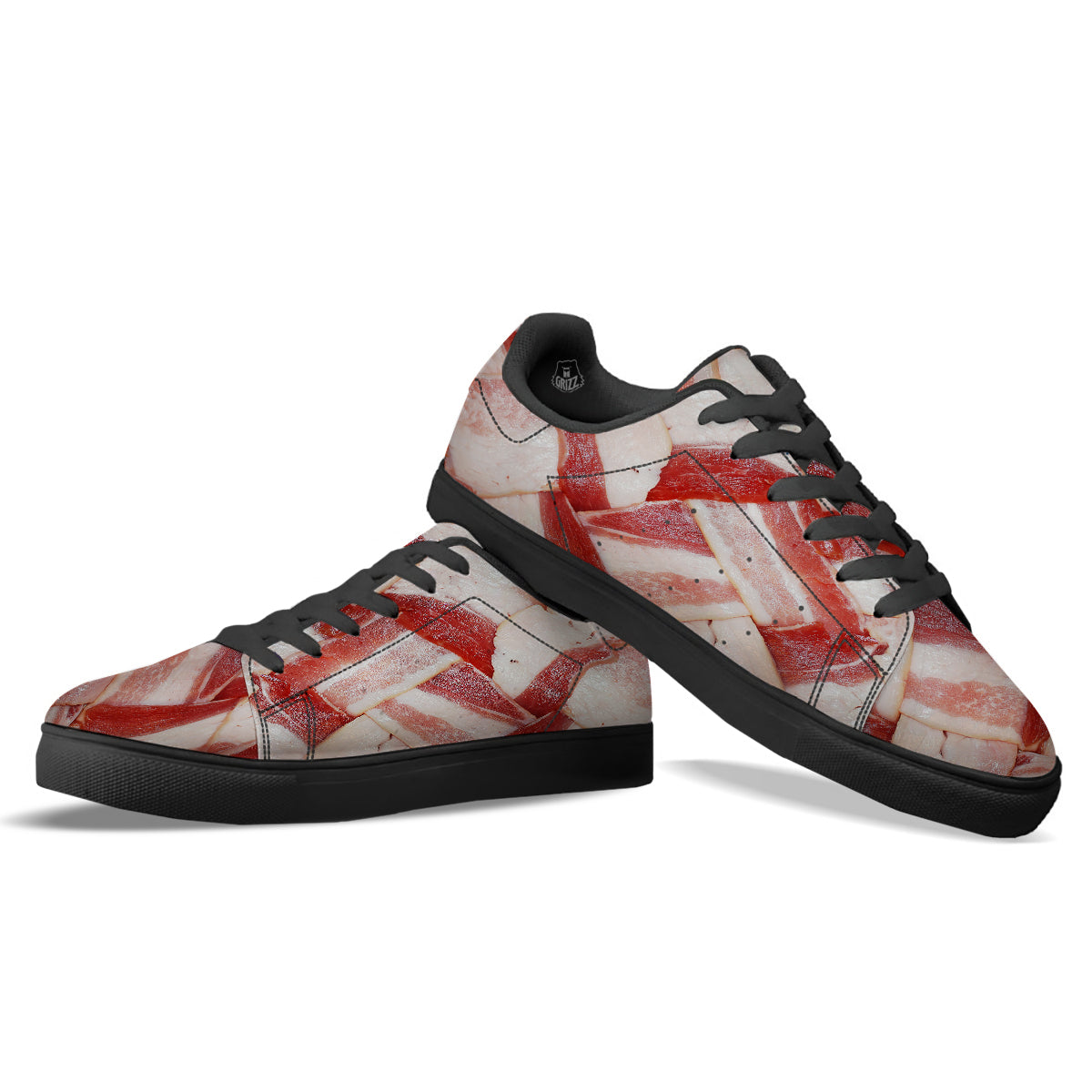 Bacon Weaving Print Black Low Top Sneakers-grizzshop