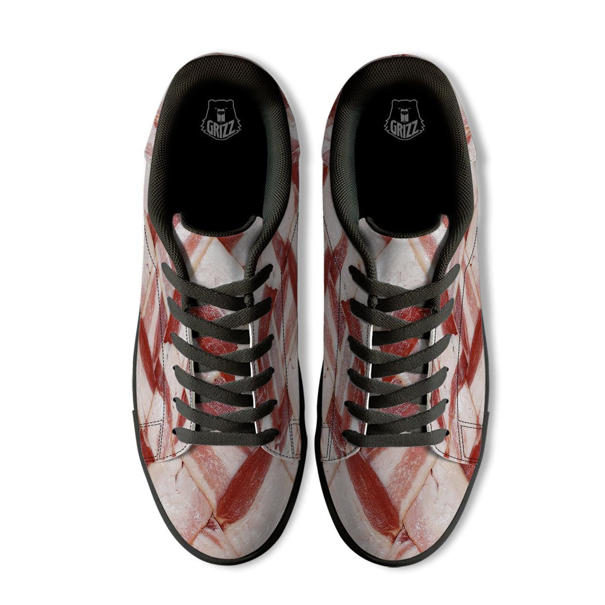 Bacon Weaving Print Black Low Top Sneakers-grizzshop