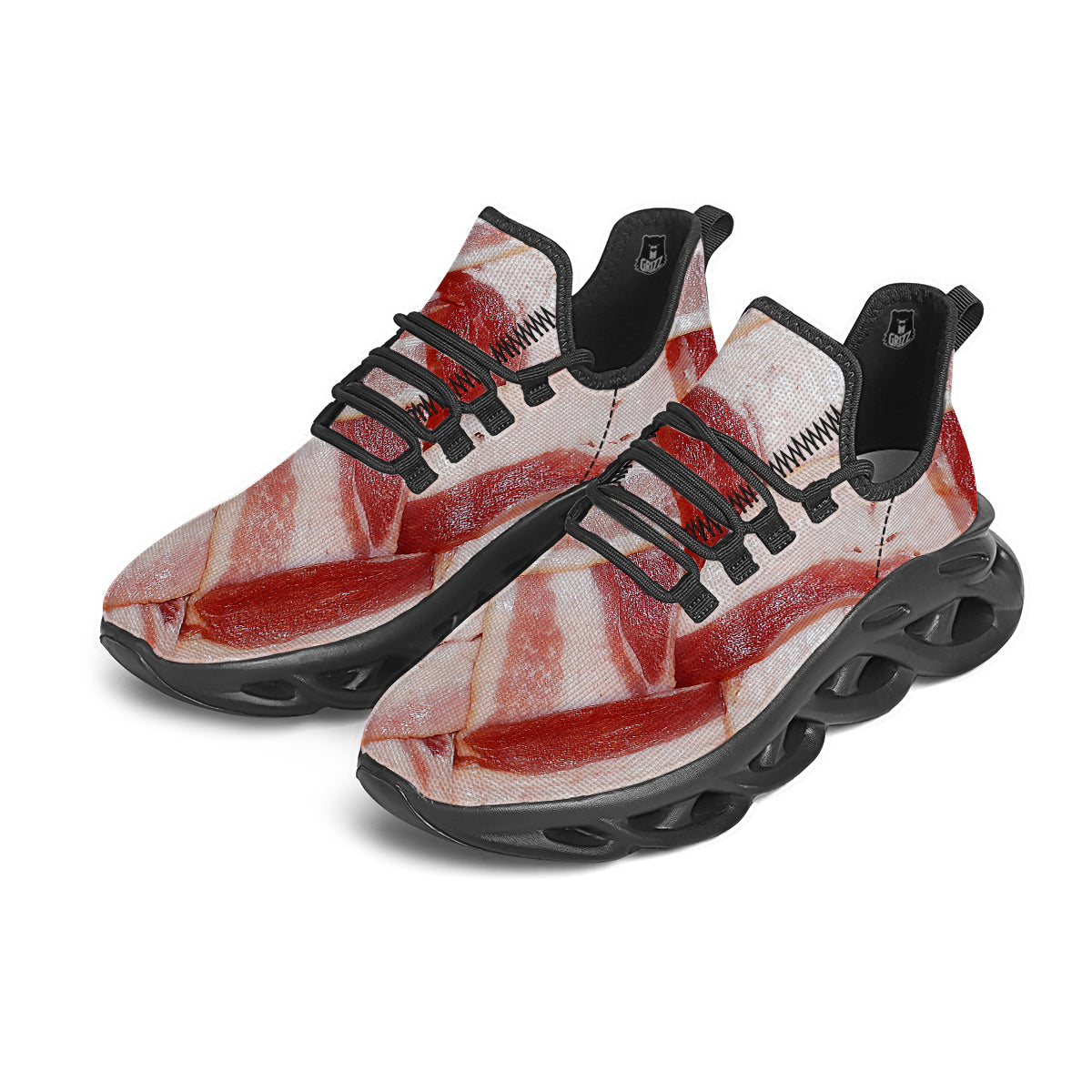 Bacon Weaving Print Black Running Shoes-grizzshop