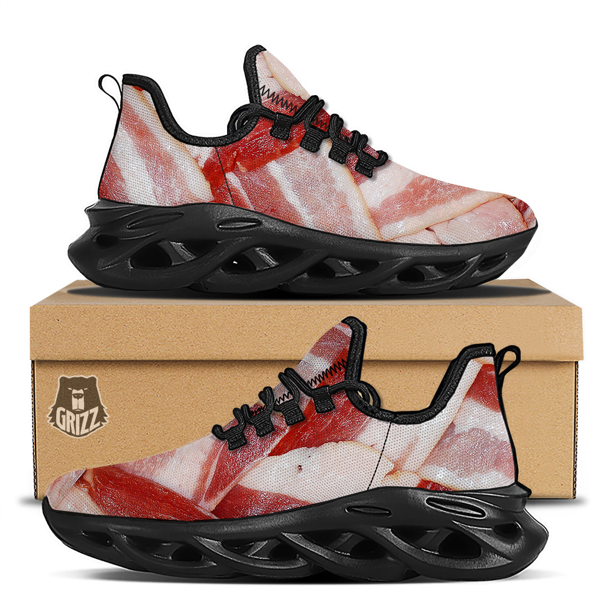 Bacon Weaving Print Black Running Shoes-grizzshop